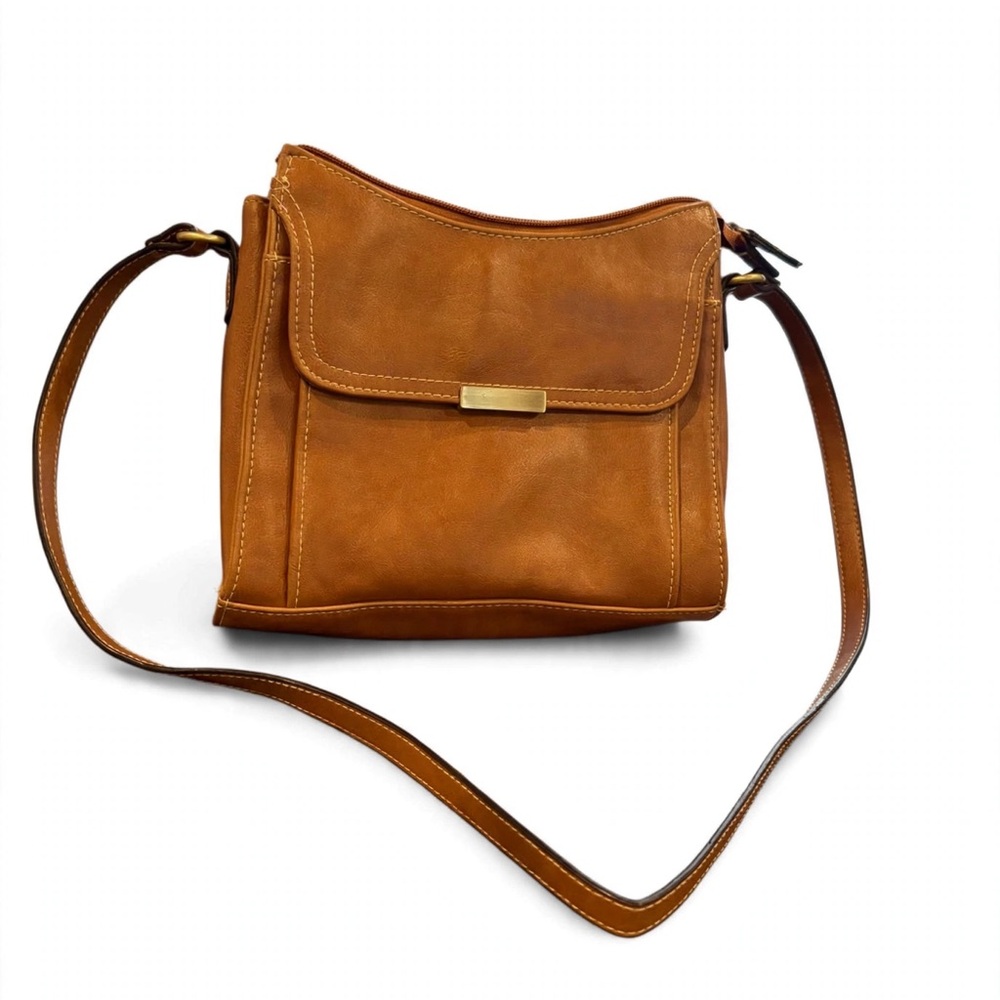 Women's Tan Leather Crossbody Bag with Front Flap